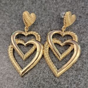 Gold Heart Drop Earrings